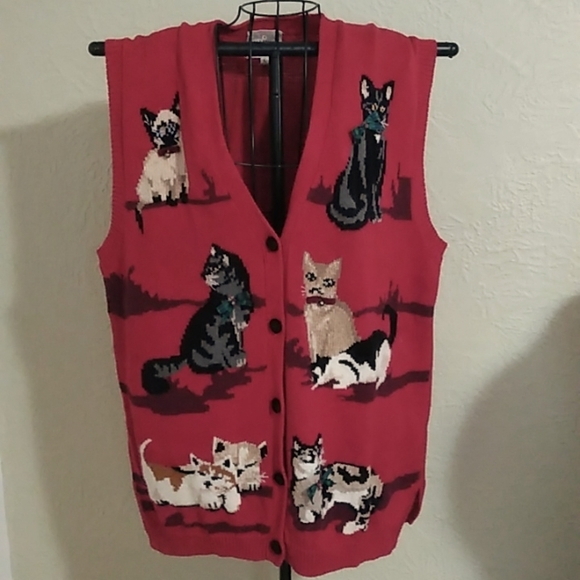 Susan Bristol Jackets & Blazers - Vintage Knitted Cat Sweater Vest Size Large